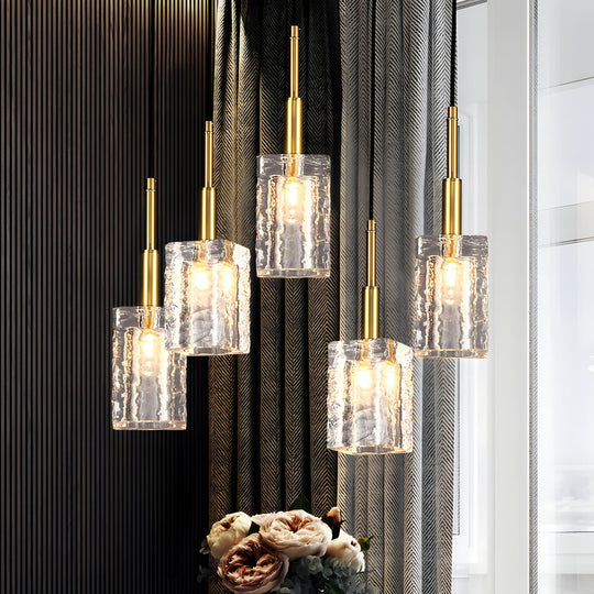 Crystal Cube Brass Pendant Light – 1-Light Modern Copper Rod Fixture