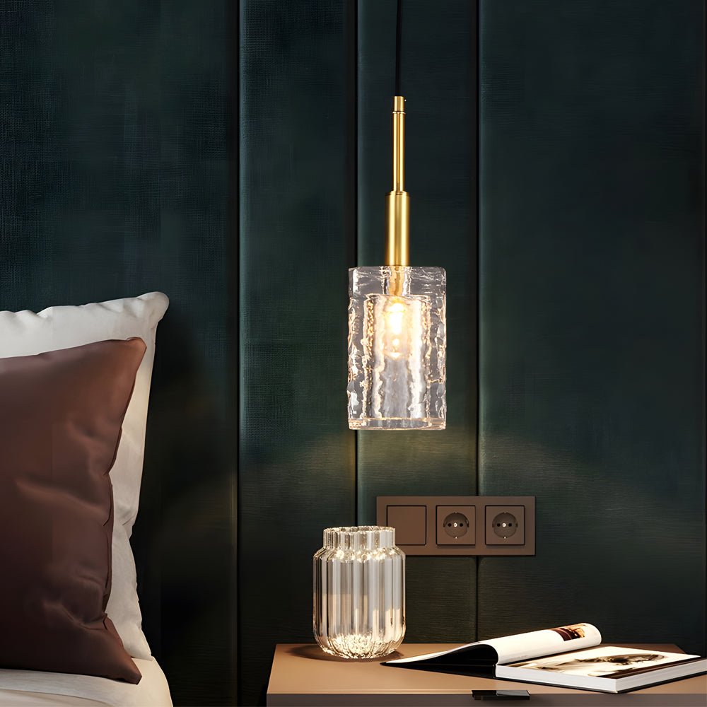 Crystal Cube Brass Pendant Light – 1-Light Modern Copper Rod Fixture