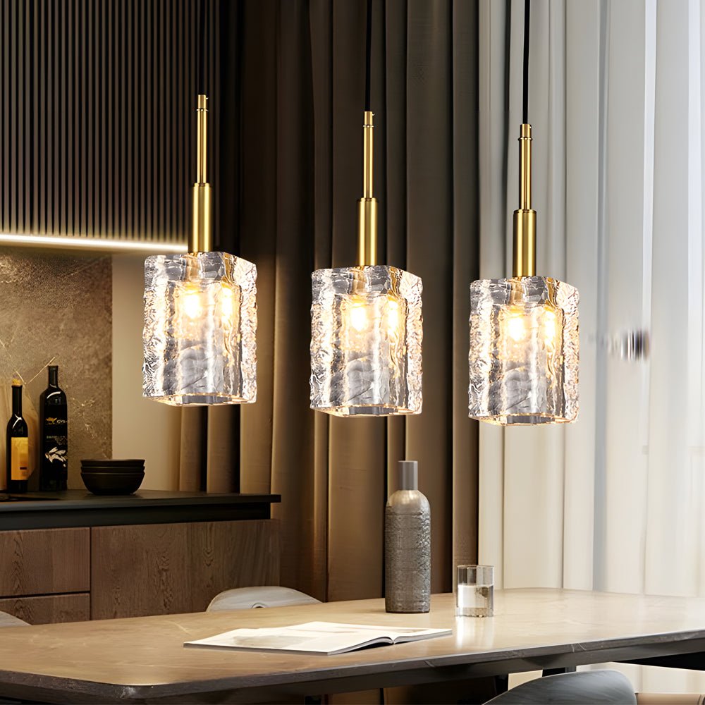 Crystal Cube Brass Pendant Light – 1-Light Modern Copper Rod Fixture