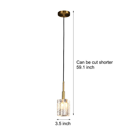 Crystal Cube Brass Pendant Light – 1-Light Modern Copper Rod Fixture