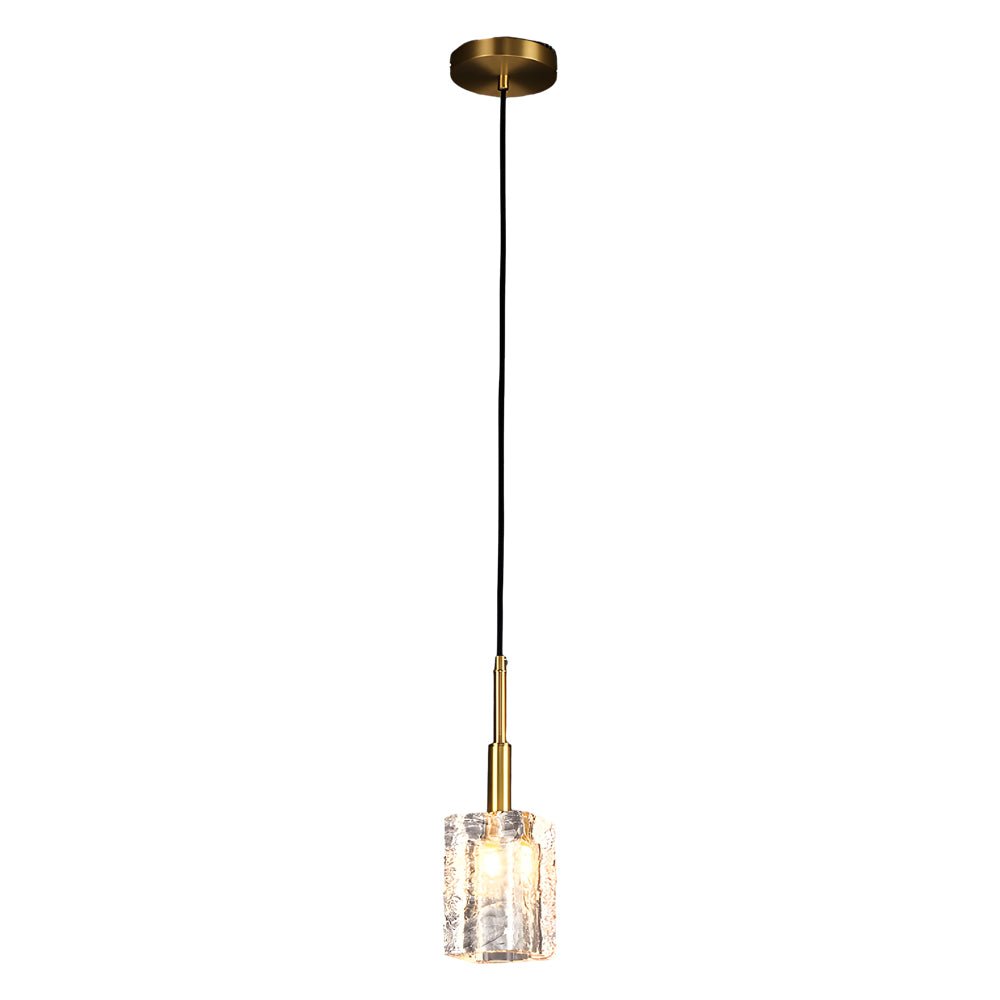 Crystal Cube Brass Pendant Light – 1-Light Modern Copper Rod Fixture