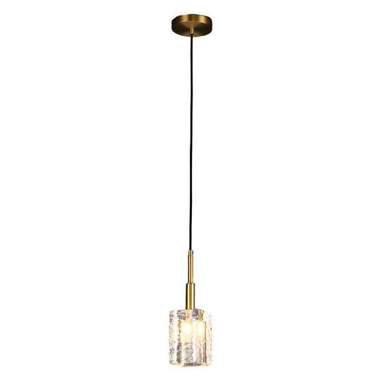 Crystal Cube Brass Pendant Light – 1-Light Modern Copper Rod Fixture
