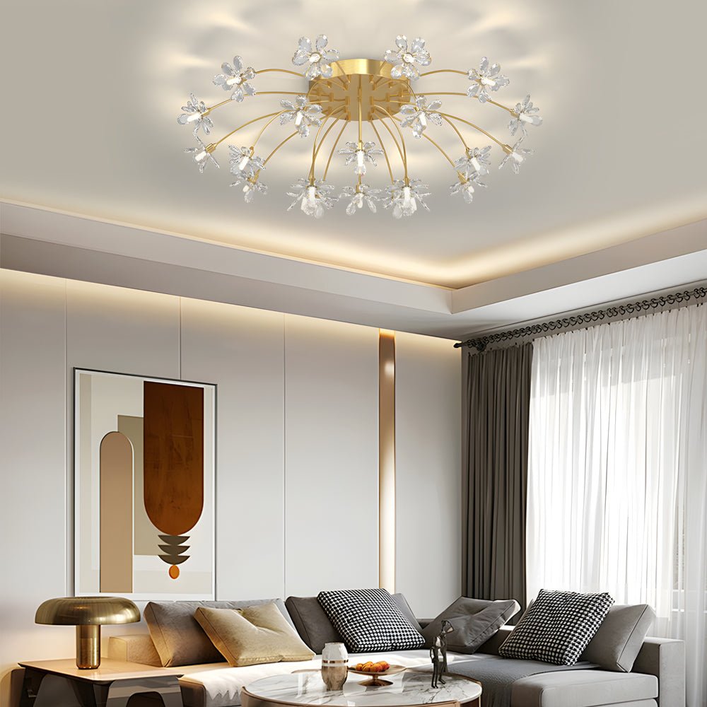 Crystal Flower Dandelion Ceiling Light with 3-Step Dimming