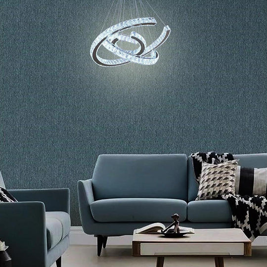 Wave LED Crystal Stainless Steel Chandelier