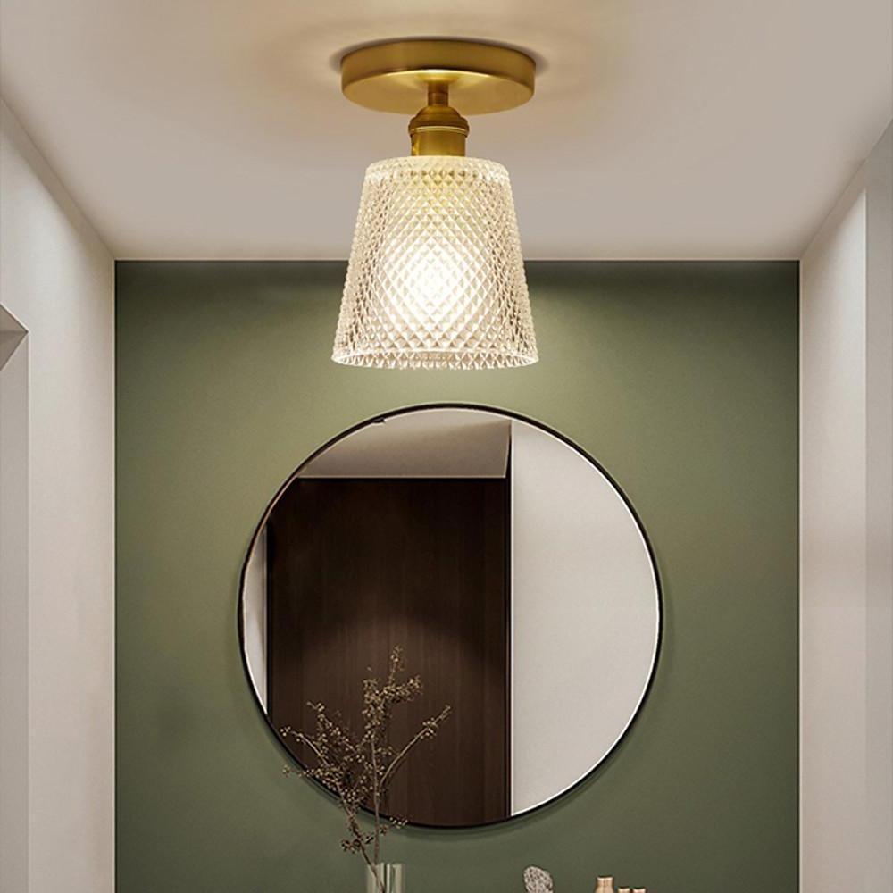 Lantern Modern Glass Copper Flush Mount Ceiling Light