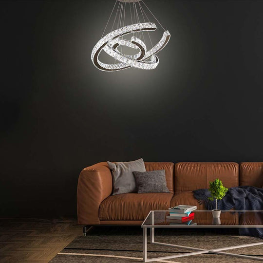 Wave LED Crystal Stainless Steel Chandelier