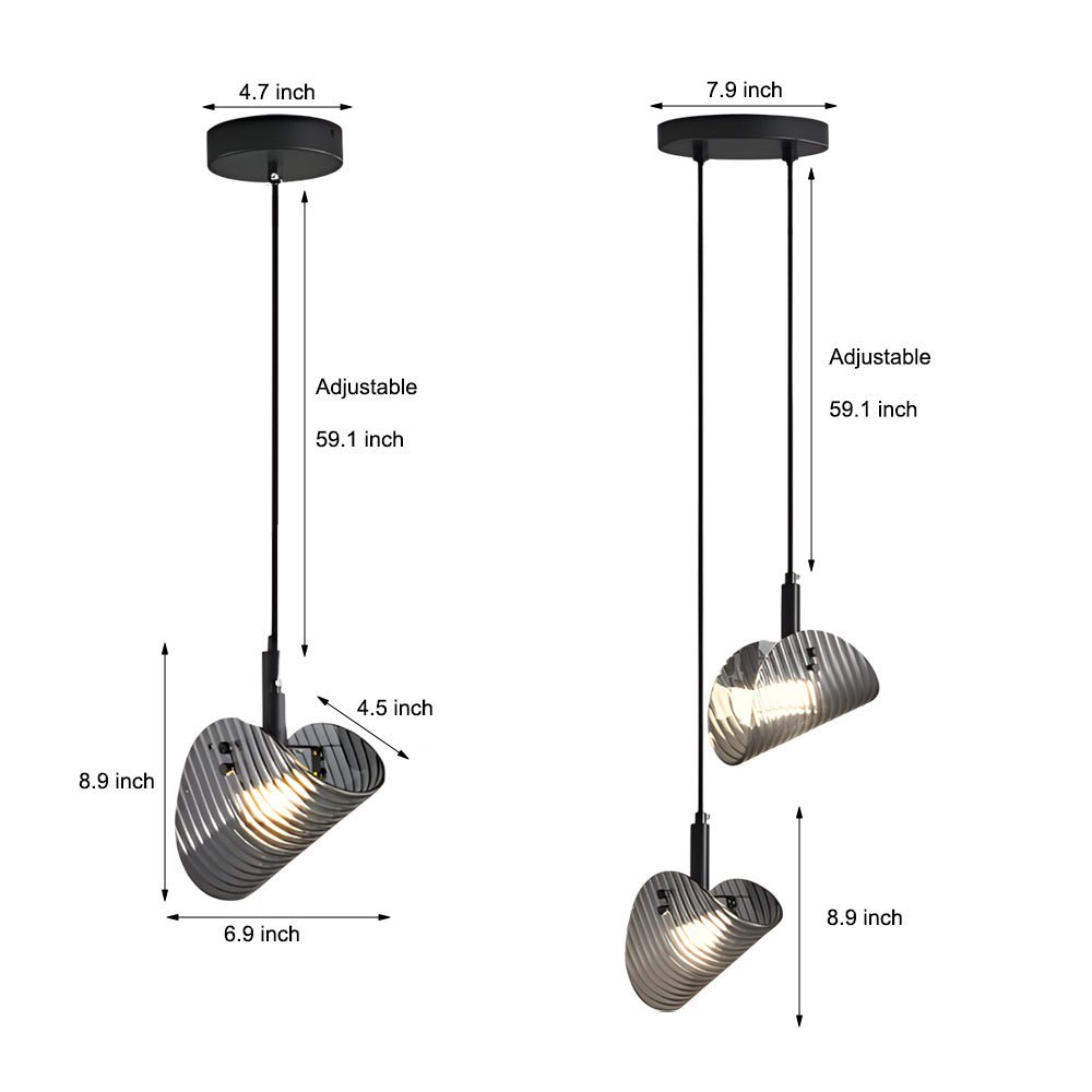 Curved Striped Glass LED Three Step Dimming Smoke Gray Nordic Hanging Light