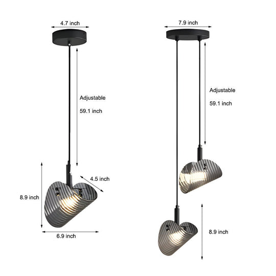 Curved Striped Glass LED Three Step Dimming Smoke Gray Nordic Hanging Light