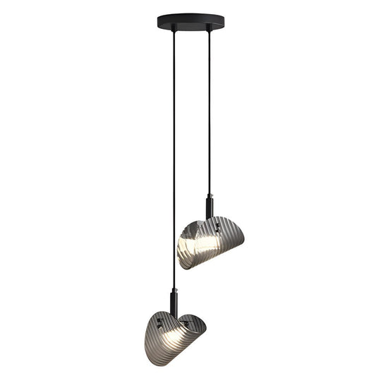 Curved Striped Glass LED Three Step Dimming Smoke Gray Nordic Hanging Light