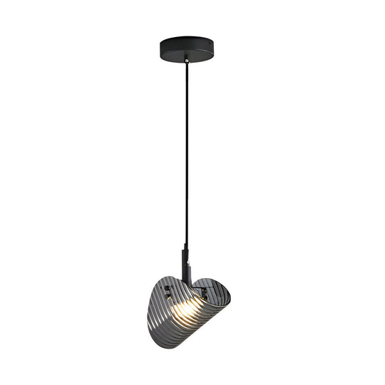 Curved Striped Glass LED Three Step Dimming Smoke Gray Nordic Hanging Light
