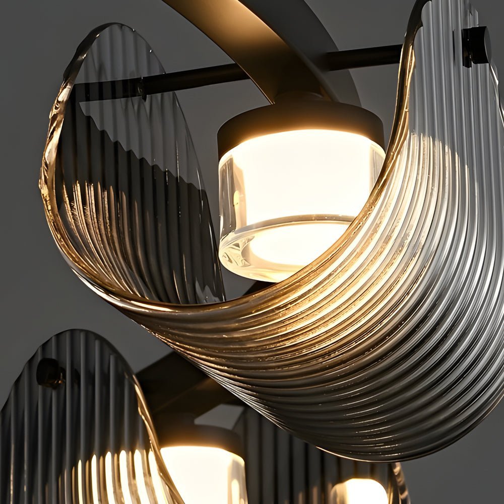 Curved Striped Glass LED Three Step Dimming Smoke Gray Nordic Hanging Light