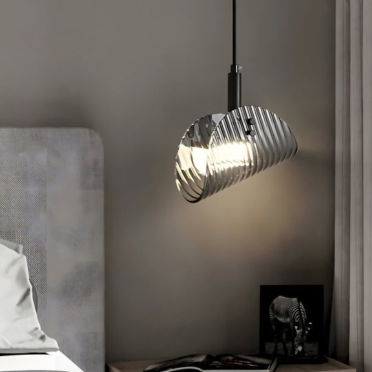 Curved Striped Glass LED Three Step Dimming Smoke Gray Nordic Hanging Light