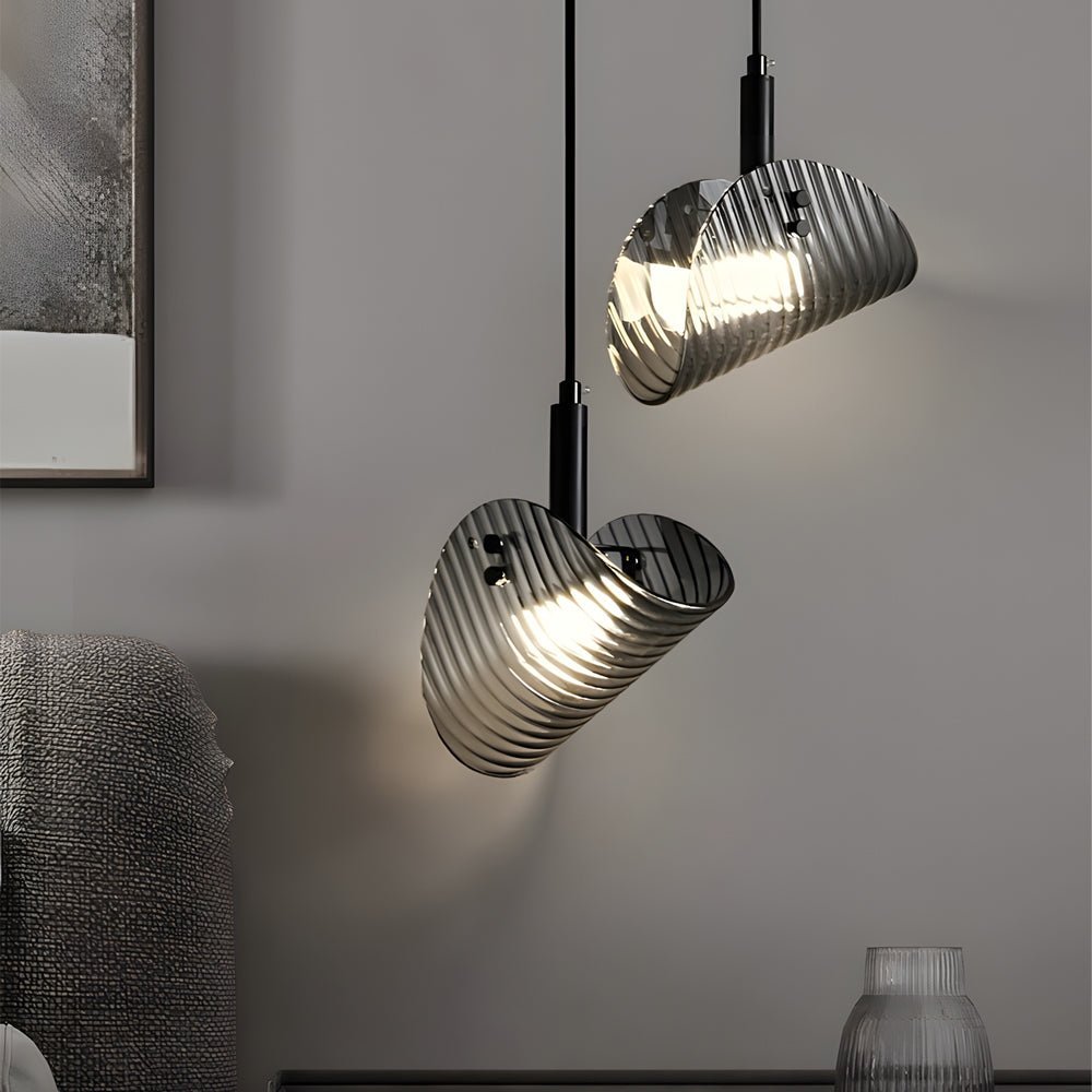 Curved Striped Glass LED Three Step Dimming Smoke Gray Nordic Hanging Light
