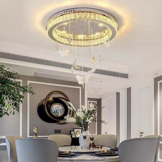 Circular Electroplated Metal Crystal LED Modern Chandelier