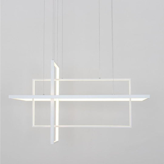 31.5'' Three Part Futuristic Square Rectangular Hybrid Aluminum Chandelier