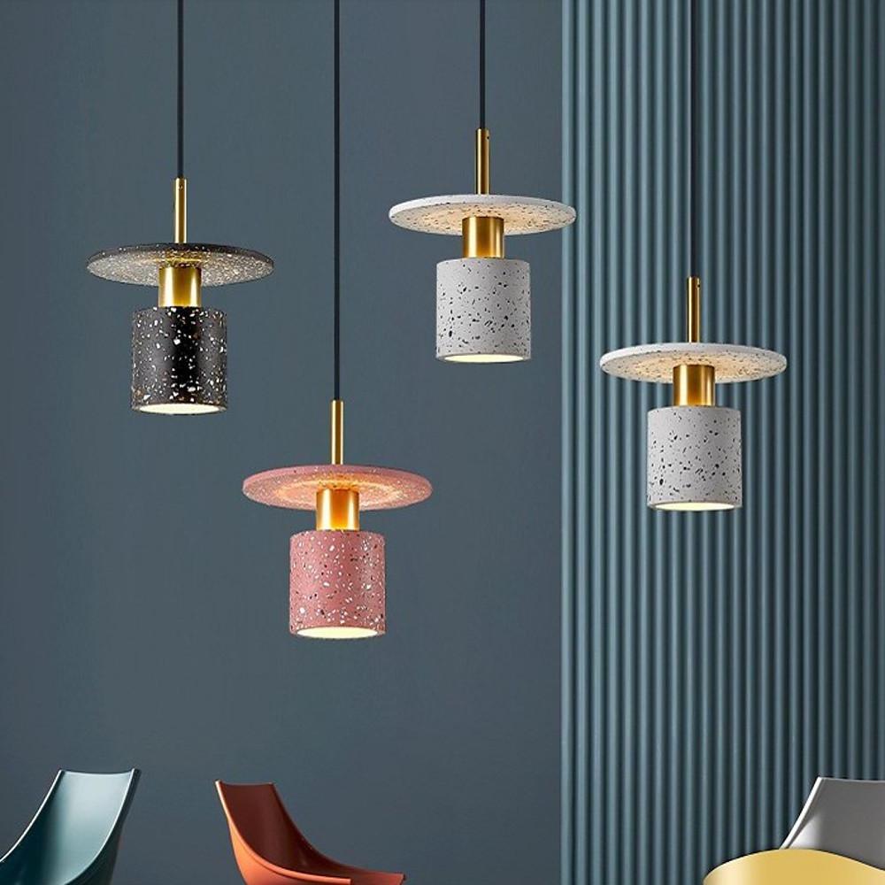 Terrazzo Inspired Cement Cylinder LED Pendant Light Modern Island Lighting
