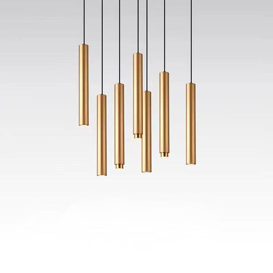 Elongated Cylindrical LED Gold Modern Pendant Light