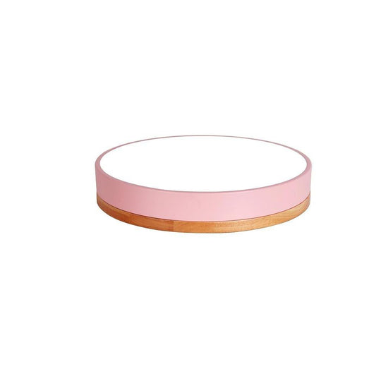 Circular Drum Flush Mount LED Ceiling Light with Metal and Wood Accents