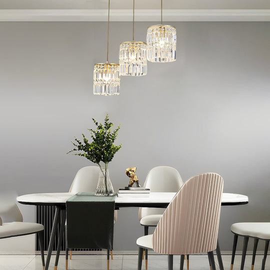 Cylindrical Crystal Shade Three Step Dimming Nordic Hanging Light