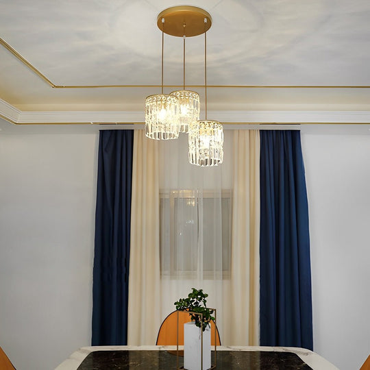 Cylindrical Crystal Shade Three Step Dimming Nordic Hanging Light