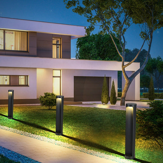 Modern Cylinder LED Outdoor Lawn Lamp Solar or Hardwired