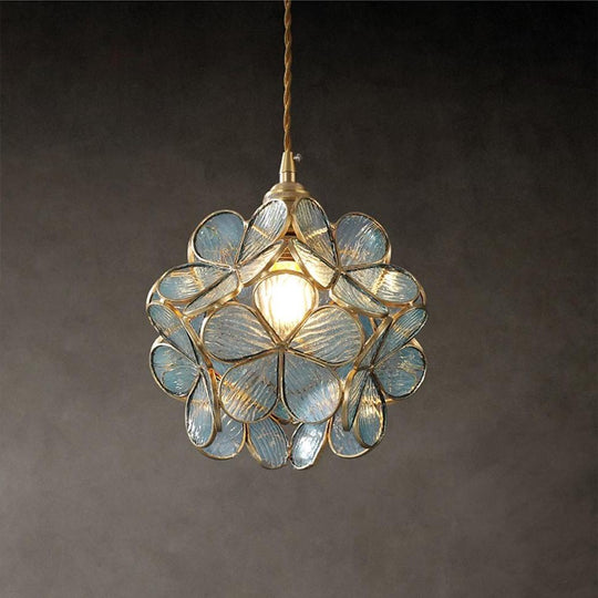 Flower Patterned Modern Glass Copper Pendant Light