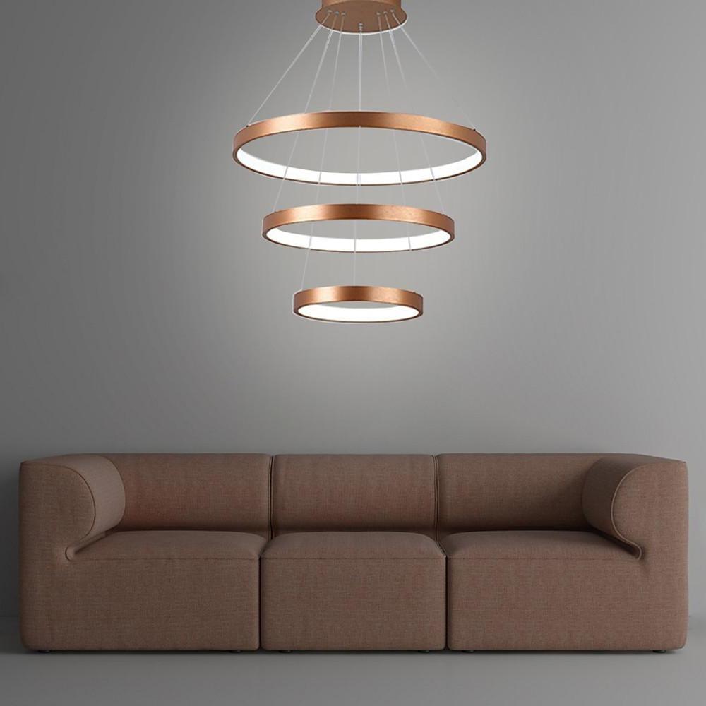 Acrylic Bronze 3-Tier Ring Dimmable LED Chandelier – 59" Adjustable Pendant Light