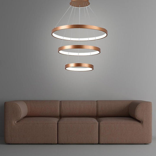 Acrylic Bronze 3-Tier Ring Dimmable LED Chandelier – 59" Adjustable Pendant Light