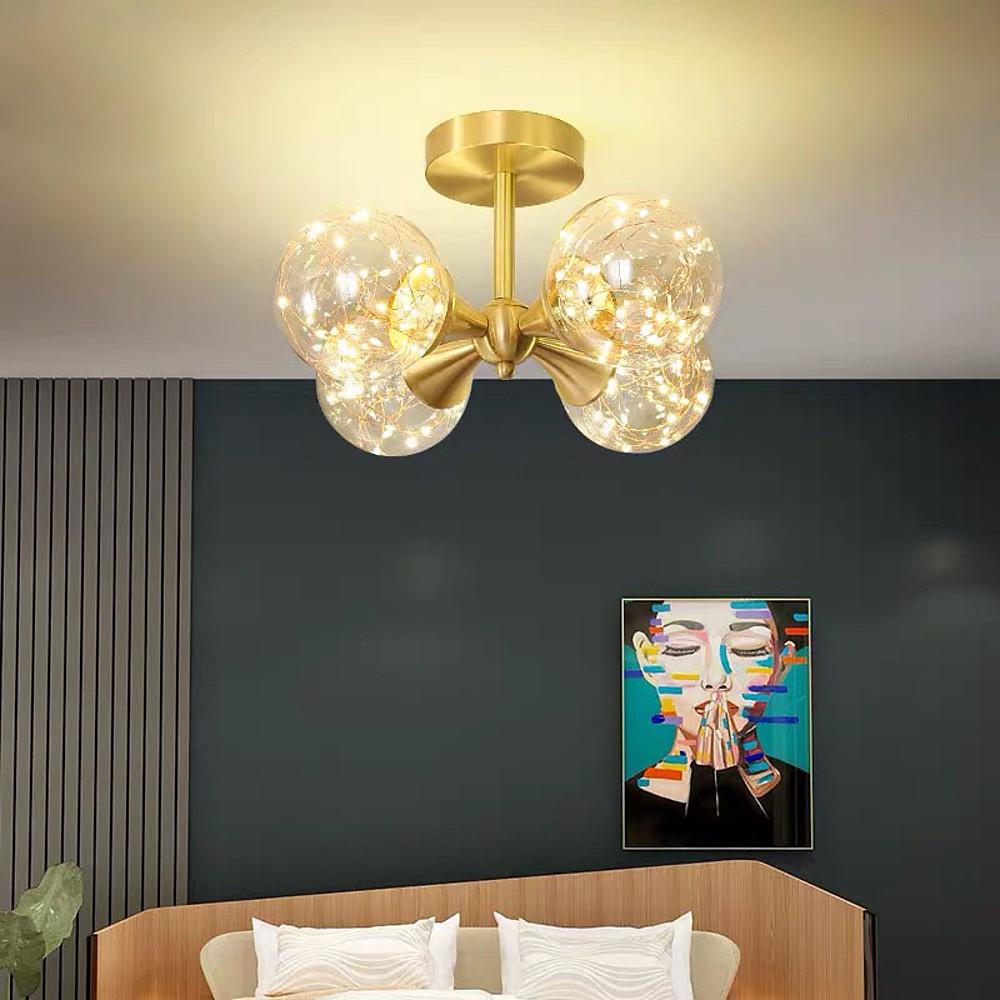 4 Globe Copper Glass LED Flush Mount Ceiling Light – Classic Style