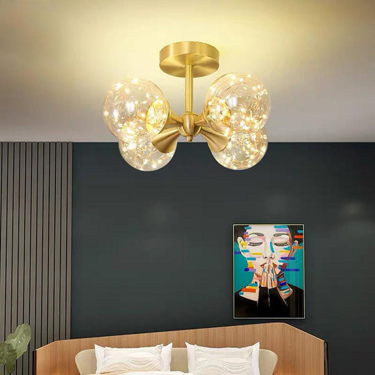 4 Globe Copper Glass LED Flush Mount Ceiling Light – Classic Style