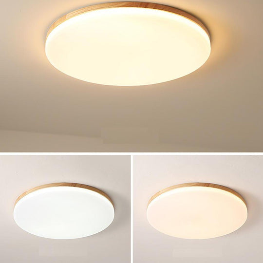 Circular Minimalist Flush Mount Wood Acrylic LED Ceiling Light