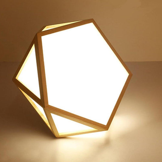 Geometric Shape Rustic Wood LED Flush Mount Ceiling Light
