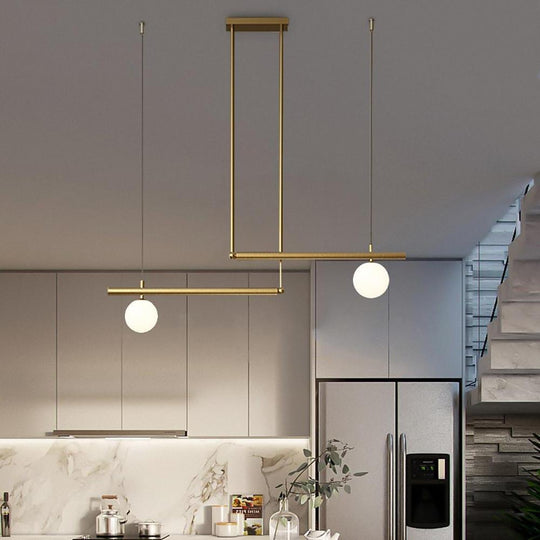 Minimalist Modern Linear Globe Pendant Lighting Copper Glass Kitchen & Dining Room Light