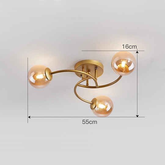5-Light Glass Globe Swirled Metal LED Modern Flush Mount Ceiling Light