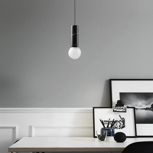 Elongated Cylindrical Metal Ceramic LED Modern Pendant Light for Home Office