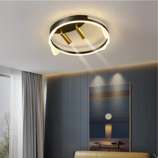 Modern Black LED Flush Mount Ceiling Light with Circle Spotlights