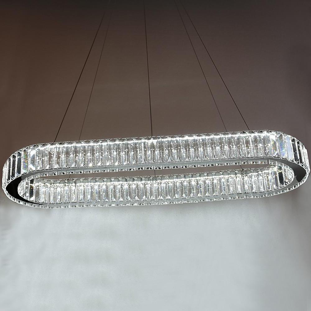 Chrome & Gold Crystal Oval Ring LED Pendant Chandelier