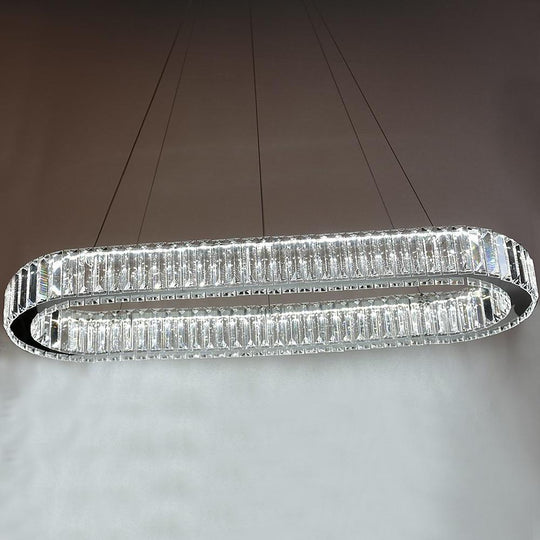 Chrome & Gold Crystal Oval Ring LED Pendant Chandelier