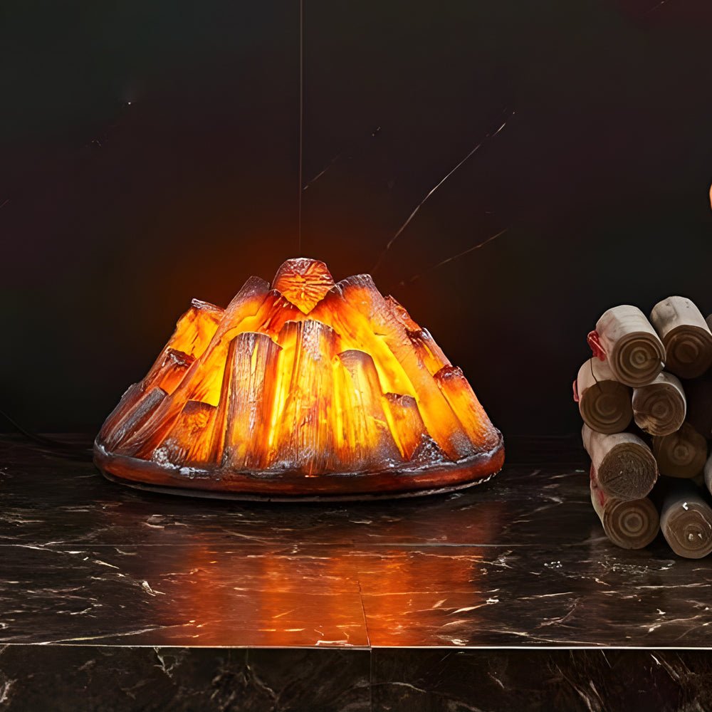 Decorative Resin Firewood Charcoal Flame Lamp