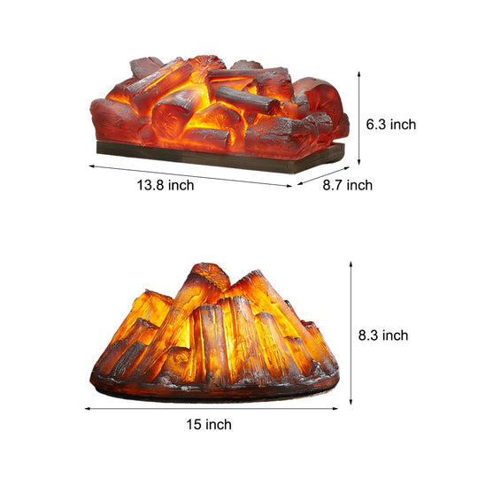 Decorative Resin Firewood Charcoal Flame Lamp