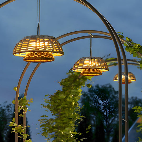 Decorative Ropes Rattan LED Waterproof Solar Outdoor Chandelier