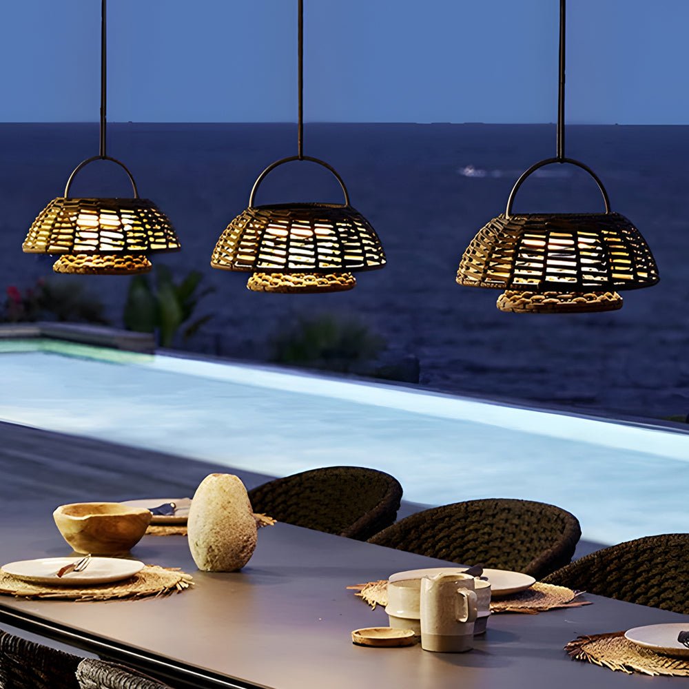 Decorative Ropes Rattan LED Waterproof Solar Outdoor Chandelier