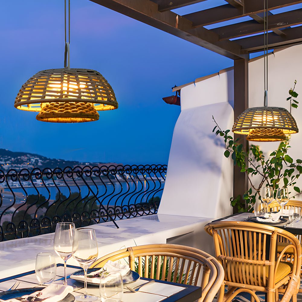 Decorative Ropes Rattan LED Waterproof Solar Outdoor Chandelier