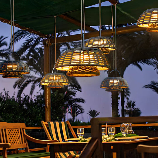 Decorative Ropes Rattan LED Waterproof Solar Outdoor Chandelier