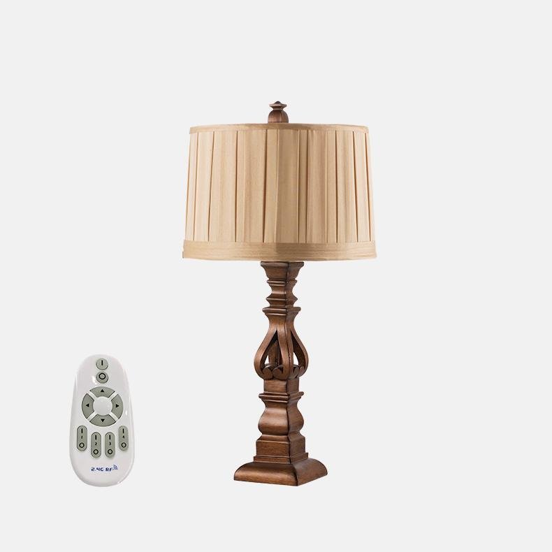 Antique Rustic Tower Table Lamp with Stripe Drum Shade