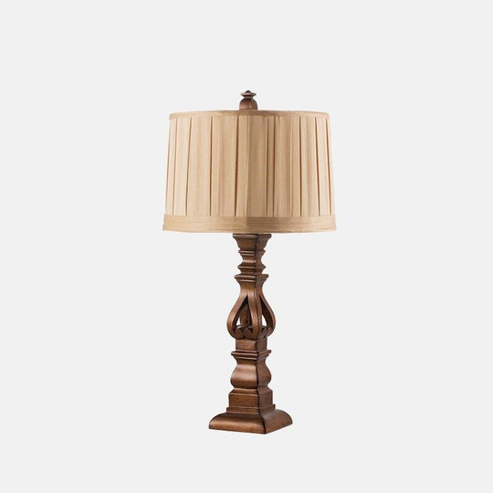 Antique Rustic Tower Table Lamp with Stripe Drum Shade