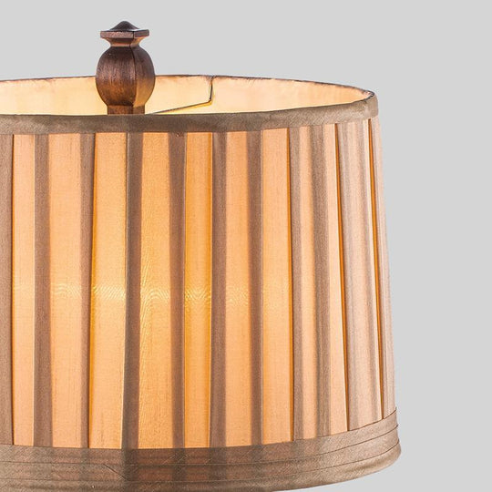 Antique Rustic Tower Table Lamp with Stripe Drum Shade