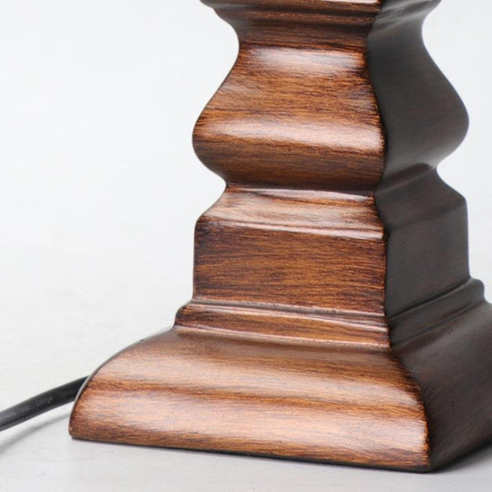 Antique Rustic Tower Table Lamp with Stripe Drum Shade