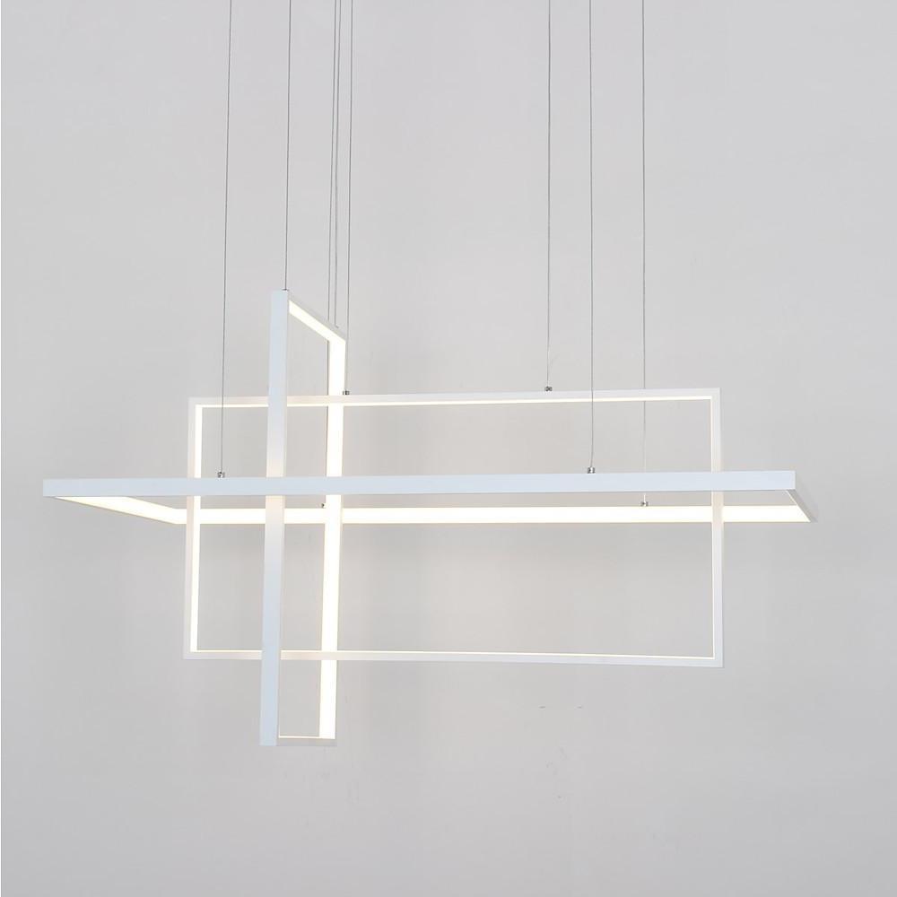 31.5'' Three Part Futuristic Square Rectangular Hybrid Aluminum Chandelier