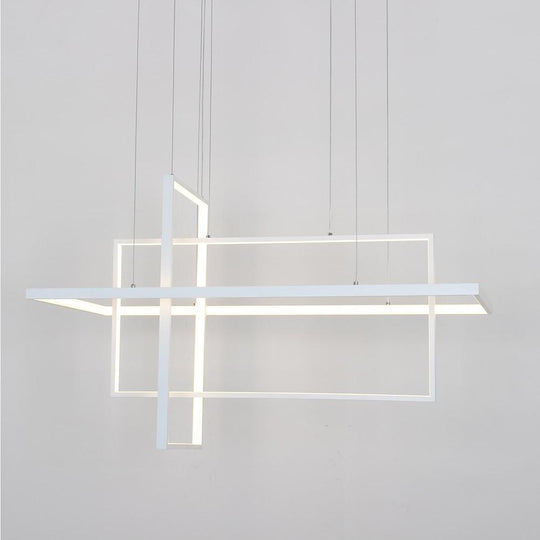 31.5'' Three Part Futuristic Square Rectangular Hybrid Aluminum Chandelier